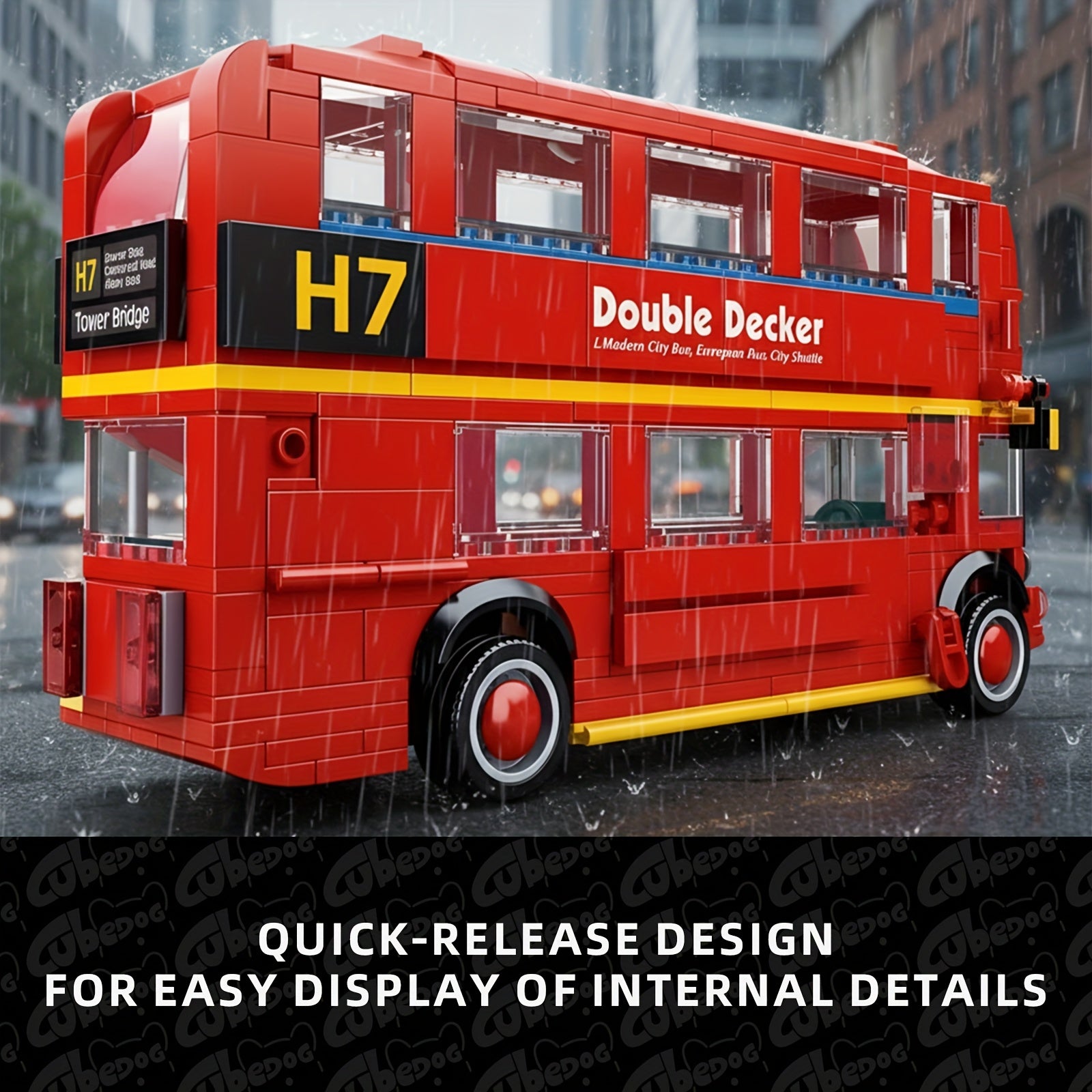 Red Vintage Double-Decker Bus Building Block Set, British Style Classic City Bus Model, City Traffic Series, Includes Three Passengers, Quick-Release Design to Show, Interior Details, Educational Toy For Kids, Car Enthusiast Collectible Display