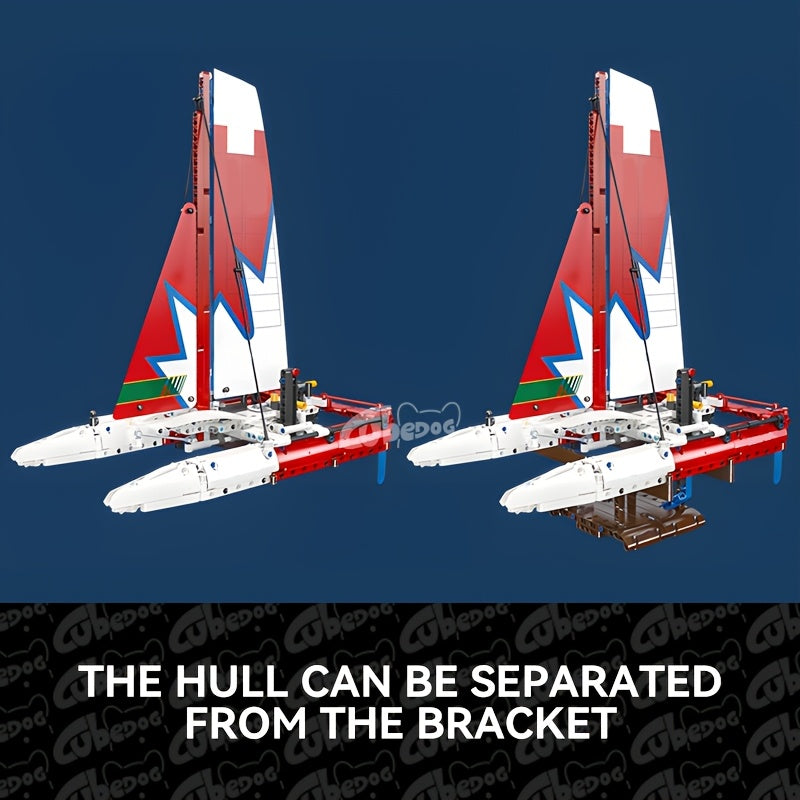 1001pcs Modern Catamaran Building Block Set, Boat Mechanical Linkage Design Model, Adult Sailing Enthusiast Collection Figurine, Holiday Gift and Birthday Present