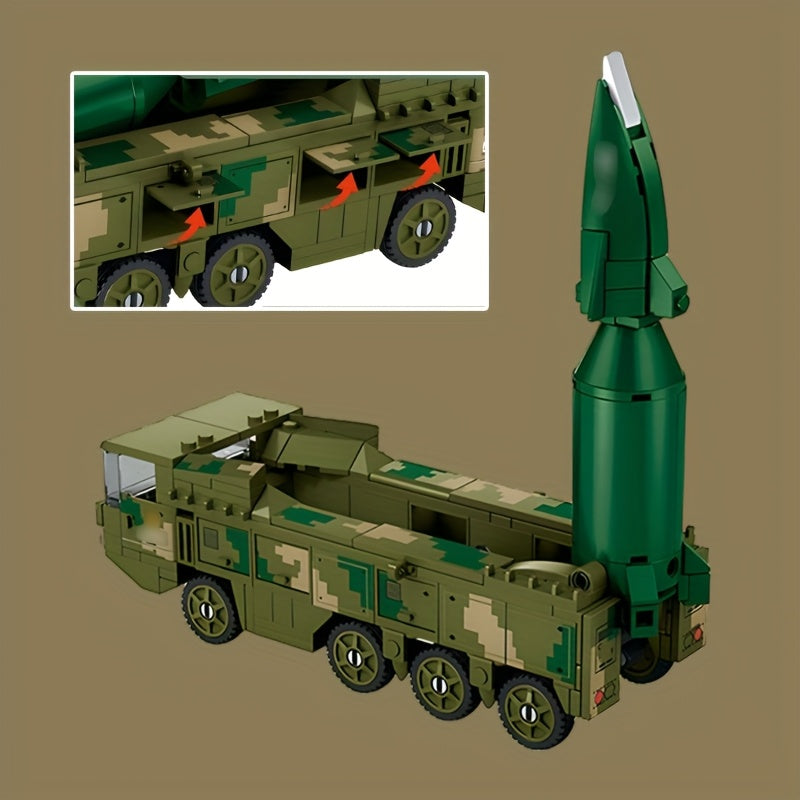 Supersonic Missile Launch Vehicle Building Block Toy Set - Military Heavy Truck Model with Elevatable Missiles, Soldier Figure & 216+pcs Construction Kit, Stem Educational Toy For Kids, Collectible Display For Military Enthusiasts, Christmas Gift