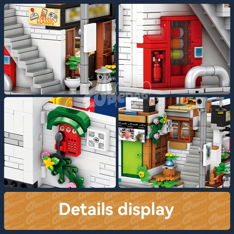 Street Game Hall Street Scene Building Blocks Set, Japanese Architecture Series Model, Two Building Method DIY Toy, Christmas Gift, 1000+pcs