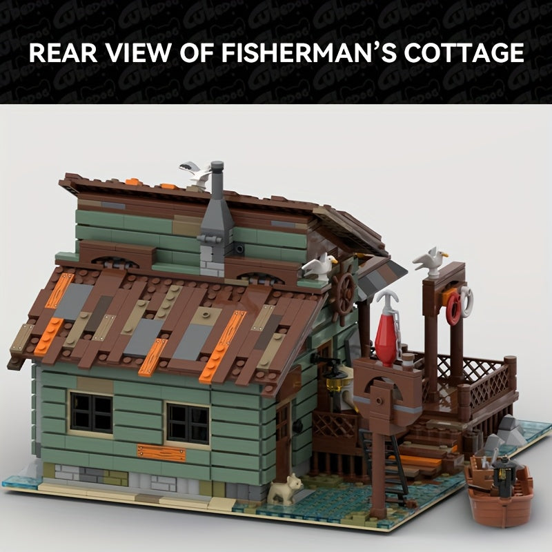 1520pcs MOC Fisherman's Hut Building Set with Interlocking Bricks, Miniature Fishing Boat & Nautical - Large-Scale Model Cabin for Adults &, Challenging Assembly, Display or Play, Christmas Gift (European