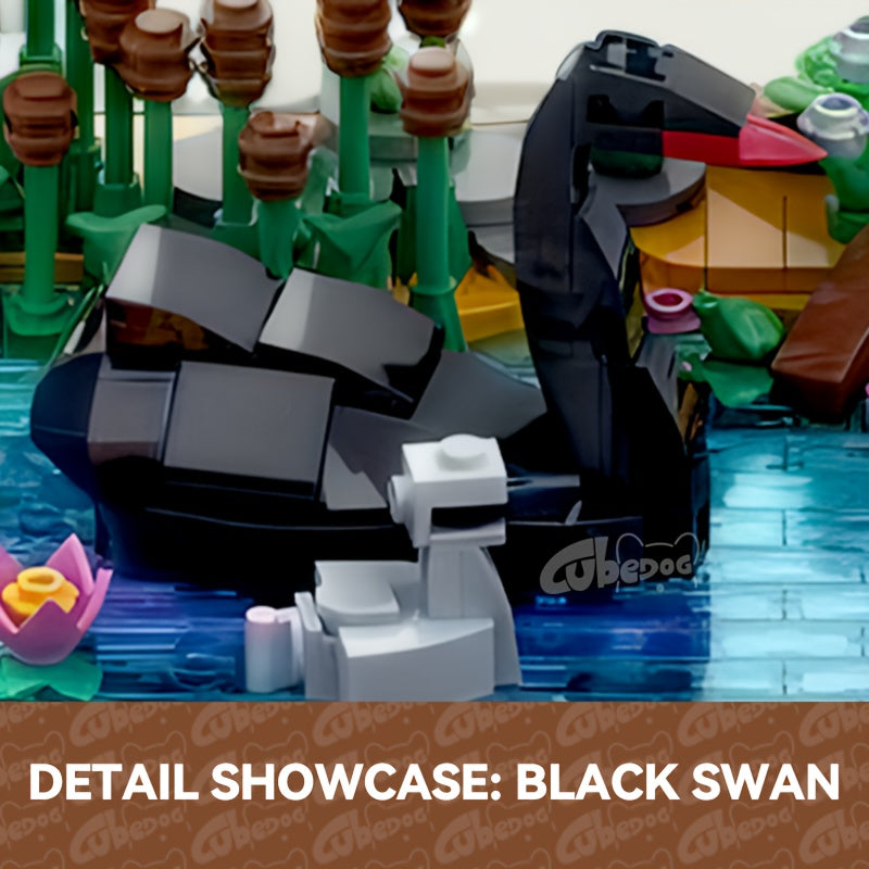 Swan Pond Miniature Landscape Building Block Set, Black Swan Magic Lake Artificial Plant Flower Outdoor Scene Model Toy Ornament, Classic Animation Fan Halloween Gift, 1001+pcs
