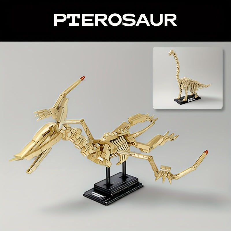 1001pcs 2in1 Jurassic Dinosaur Park Building Block Set, Dinosaur World Educational Toys, Pterodactyl and Brachiosaurus Fossil Ornament Models for Collections, Easter and Holiday Gifts