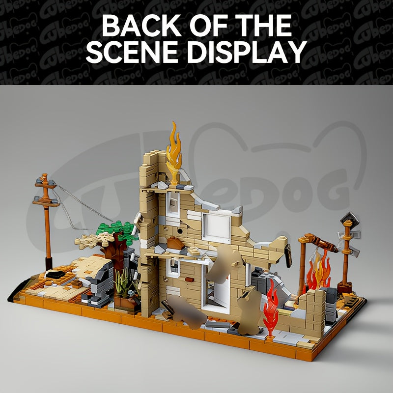 Western Front Battle Ruins Scene Building Set, Historical Simulation Street Scene Toy, Includes Six Soldier and Equipment Models, Gift for Military History Enthusiasts, 1100+pcs