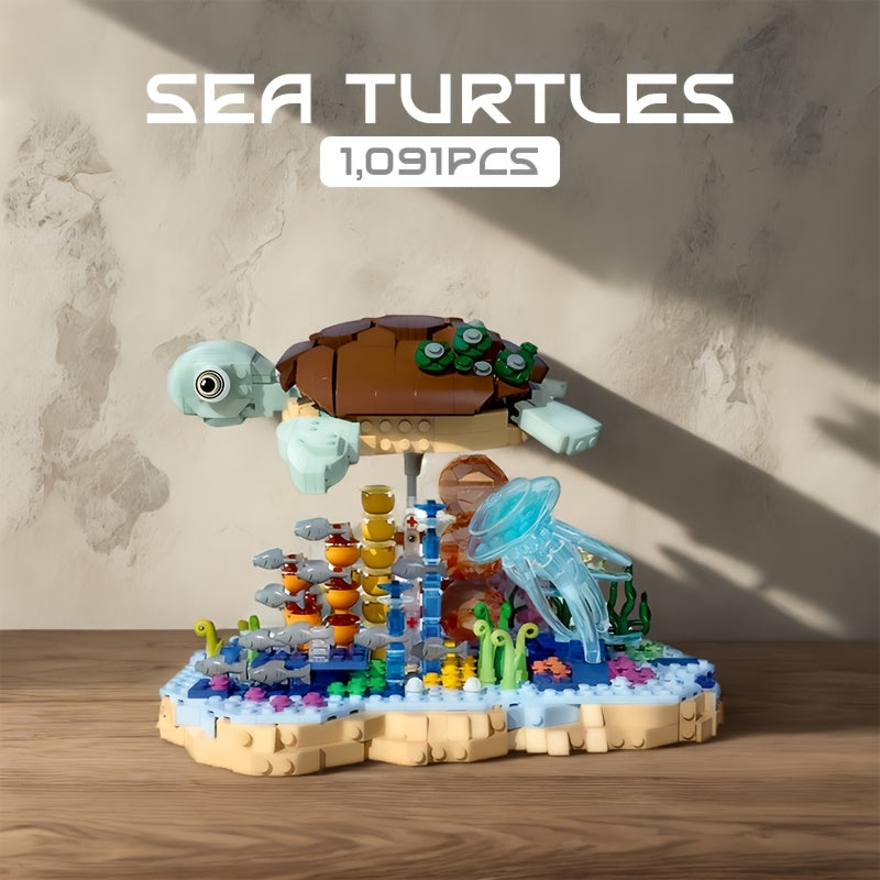 Turtle Reef Fantasy Building Blocks Set, 1000+pcs Marine Plant Models, Adult Collection Creative Toy Set