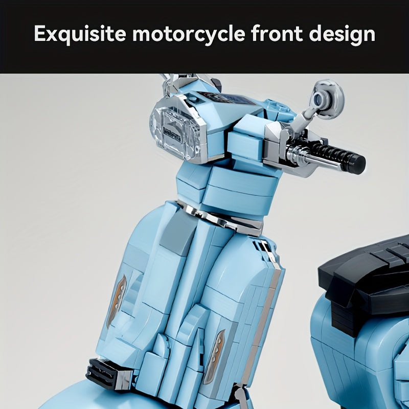 1169pcs Blue V200 Classic Italian Motorcycle Building Blocks, Easter Traveling Motorcycle Model Toys, Perfect Holiday Gift for Motorcycle Lovers, Suitable for Collecting, Gift Giving