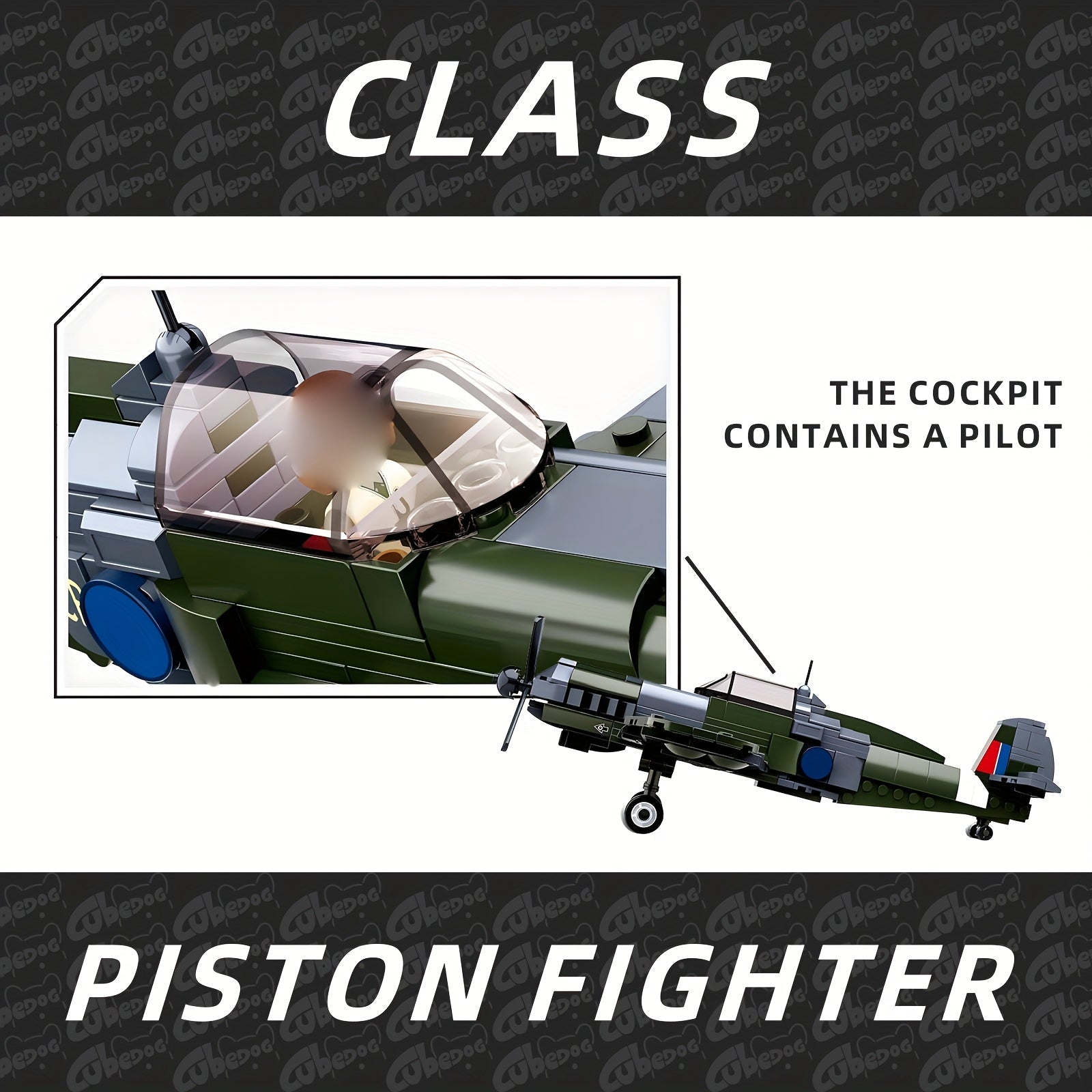 British WWII RAF Spitfire-like Military Aircraft Building Set with Pilot Figure - Large-Scale Replica Model Kit for & s, WWII History Enthusiasts, Collector's Display, Educational STEM (Compatible with -like