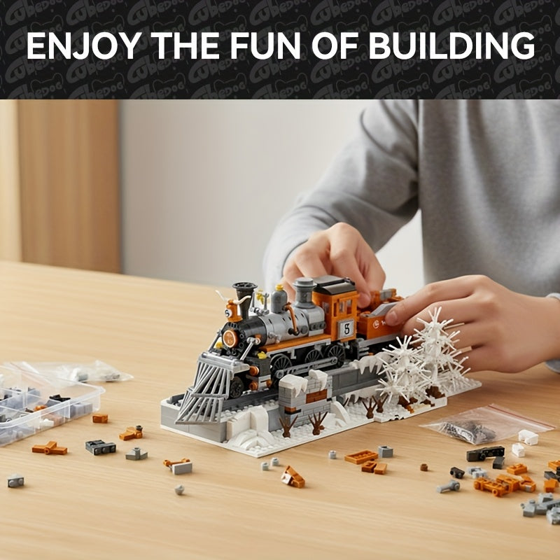 1001pcs Large Vintage Snow Steam Train Building Block Set with 40cm Model Train & Track - Collectible Display for Adult Train Enthusiasts