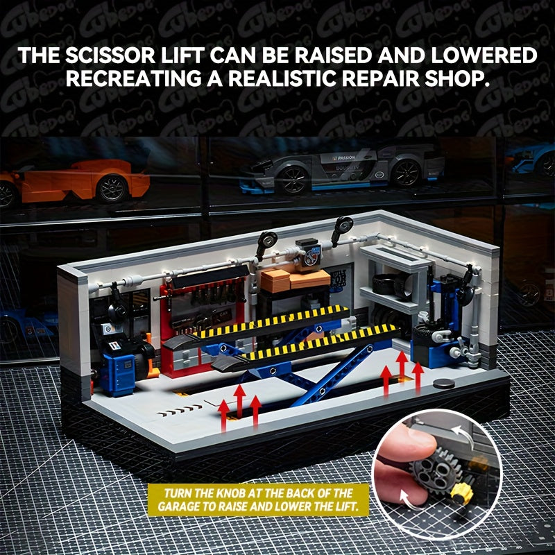 Car Repair Shop Street Scene Building Set, Sports Car Garage Building Miniature Landscape Model Toy, Car Repair Shop Compatible with 1:32 8-Bricks Car Models, Car Fans Christmas Gift, 1001pcs