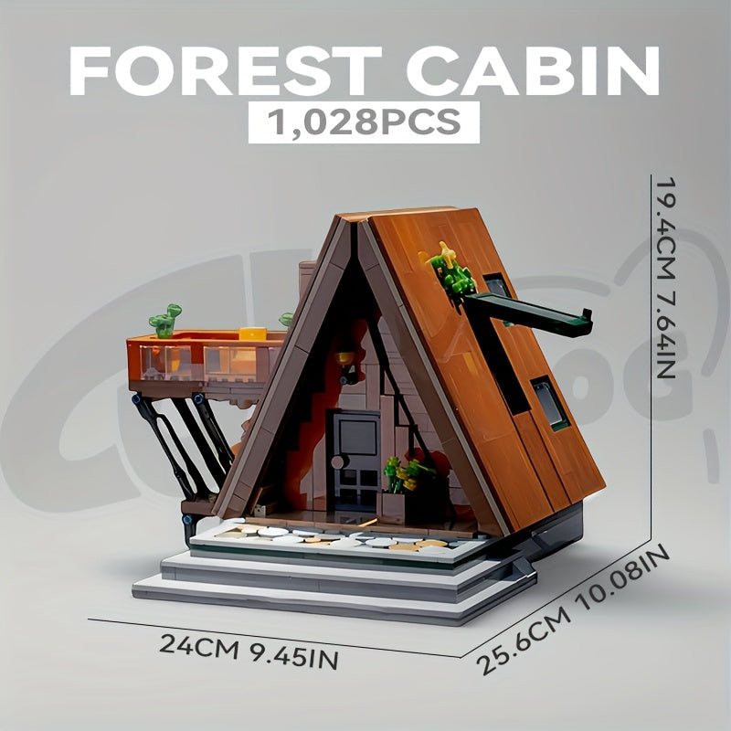 1028pcs Forest Cabin Building Block Model Set, Outdoor A-Type Hunter'S Hut Treehouse Street Scene Assembly Toy, Adult Home Decor Collectible, Christmas Gift, Building Block Set, House Construction Block, Log House Kit, Log Cabin Building Block