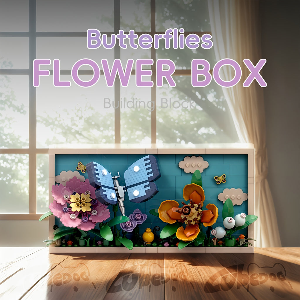 Butterfly Immortal Flower Box Building Block Set, Artificial Flower Pot Model Toy, Adult Home Three-Dimensional Decorative Painting Ornaments, Valentine'S Day Gift, 1001pcs