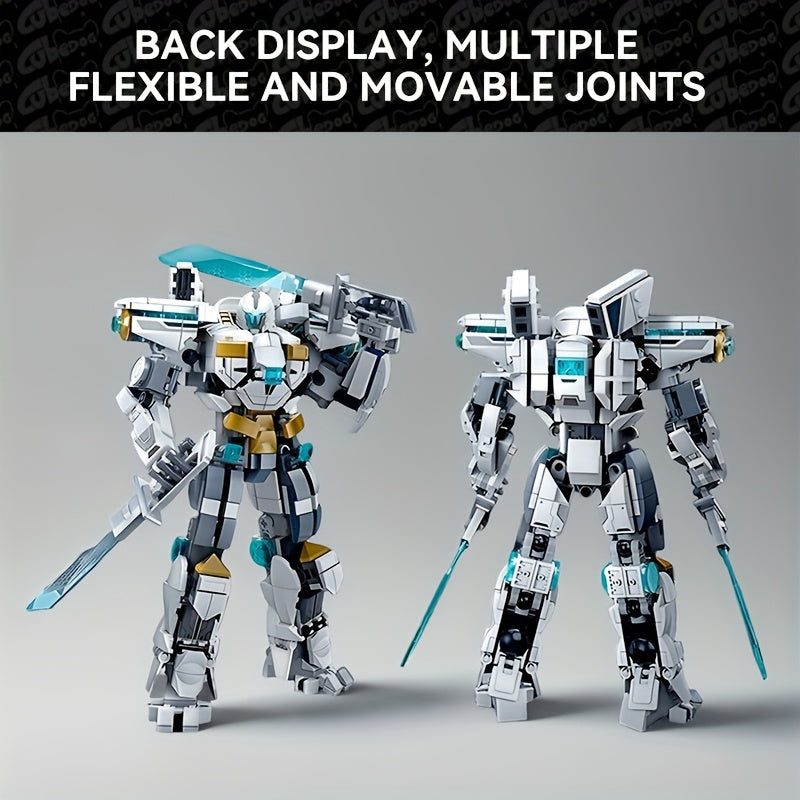 1001pcs Frost Guardian Mecha Building Set - Large-Scale White & Blue Sci-Fi Robot Model Kit with Poseable Armored Figure, Missile Launcher & Sword-Like Weapon - Challenging Assembly for & s, Christmas/Halloween Gift
