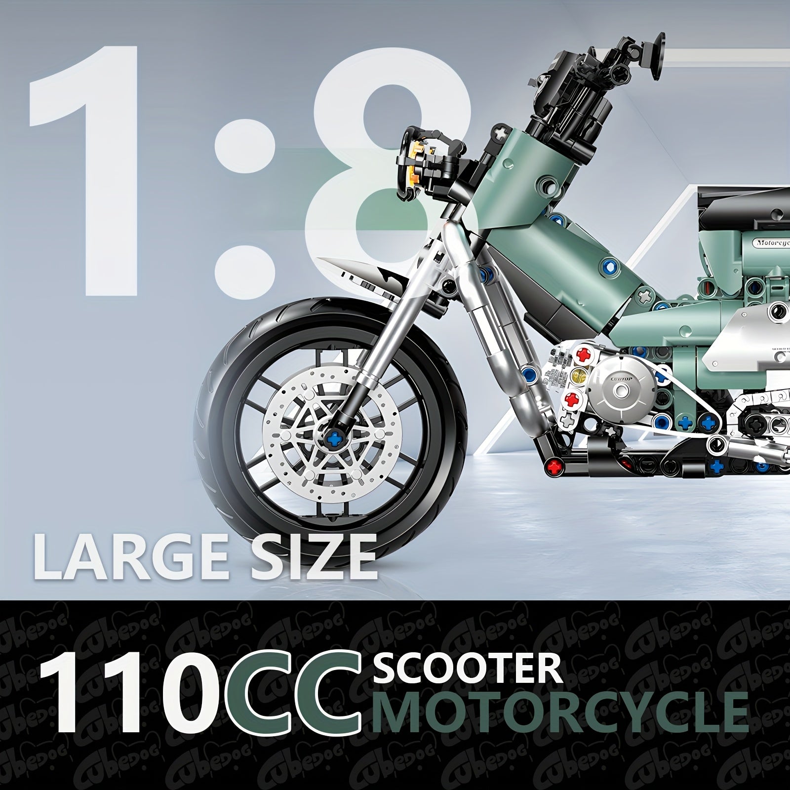 1006pcs 1:8 Scale 110CC Motorcycle Building Set with Realistic Engine, Suspension & Brakes - Green Retro Scooter Model Kit for s &, Collectible Toy Replica, Challenging Assembly (Compatible with Motorcycle Enthusiasts)