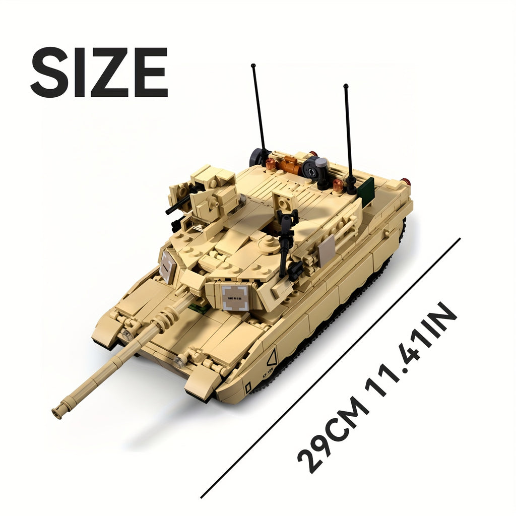 Modern US Main Battle Tank Building Blocks Toy, Classic Armored Vehicle Desert Military Model with Rotatable Turret Design, Includes Two Soldiers Figures, Military Enthusiast Christmas Gift, 1001+pcs, Building Block Military, Tank Building Block