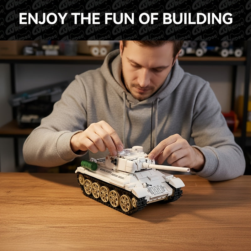 1001pcs T34 Christmas Snow Medium Tank Building Blocks Set - Military Series Armored Vehicle Model, Creative Brick Toy for Adults, Collectible Display, Christmas Halloween Holiday Gift, Military Enthusiast Collectible Display, Vehicle Model