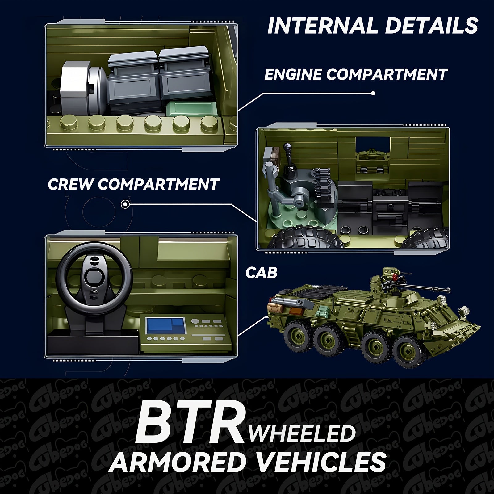 1004pcs BTR Wheeled Armored Vehicle Building Blocks Set, Military Series Armored Transport Vehicle Assembly Toy Model, Armored Vehicle Set Includes Four Soldier Members