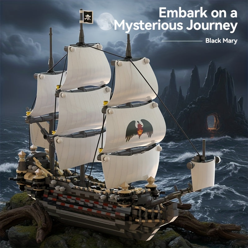Black Mary Pirate Ship Building Blocks Toy Set, Popular Movie and TV Series Model Boat, Collectible Home Decor, Christmas Halloween Holiday Gift, 1055pcs, Best for Christmas, Perfect for Thanksgiving