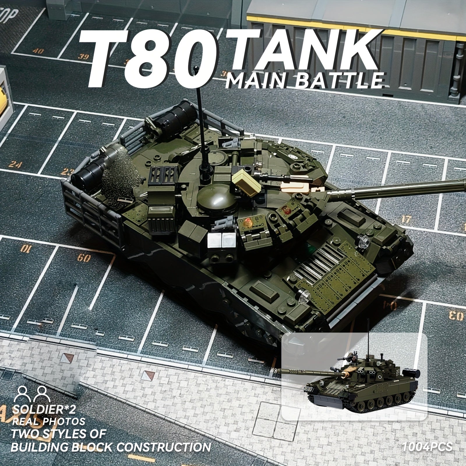 1004pcs T80 Modern Heavy Main Battle Tank Building Blocks Set - 2-in-1 Transformable Military Model with Soldiers, Large-Scale Armored Vehicle Toy, Realistic Replica for & Collectors, Christmas Gift (Military Green, 1004pcs)