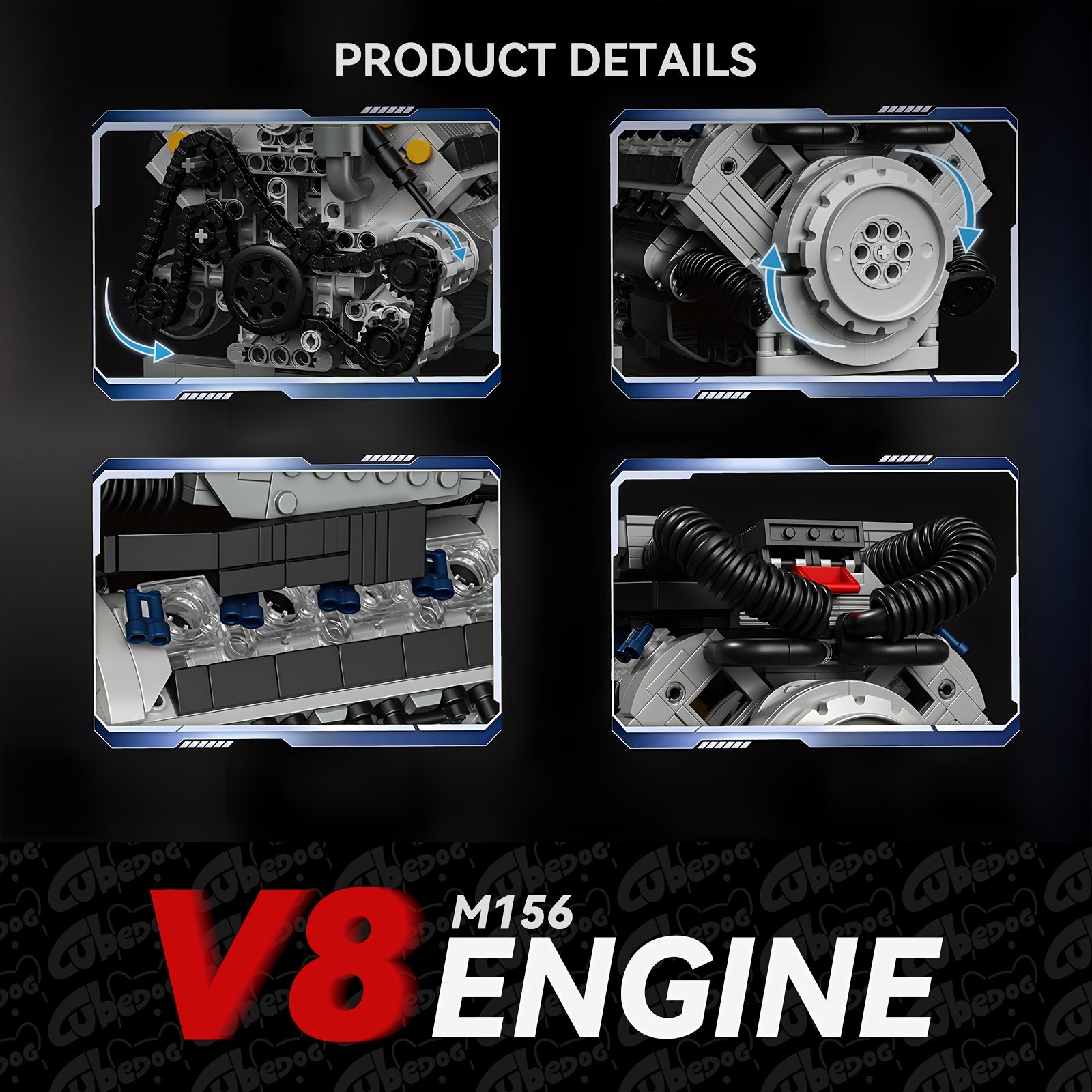 1005pcs V8 Engine Building Set - M156 V8 Car Engine Model Kit with Pistons, Turbo/Supercharger Compatible-Like (Not Included), Realistic 8-Cylinder Assembly Toy for Adults &, STEM Gift for Car Enthusiasts & Collect