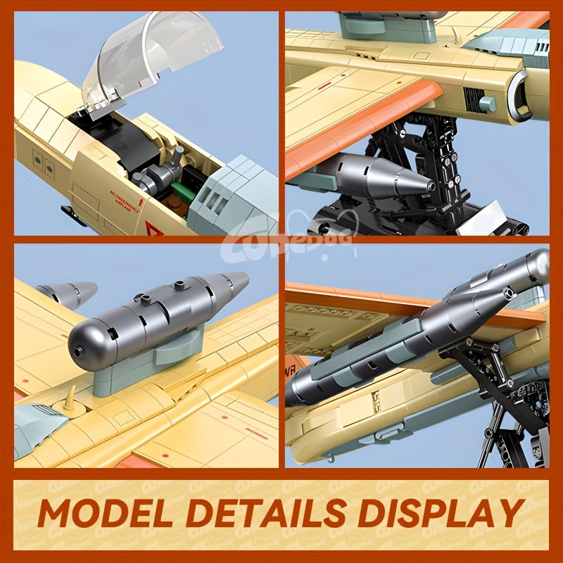 1300pcs+ American Classic U-Shaped Recon Plane Building Set, Military Series Fighter Model, Adult Military Enthusiast Collection Toy Aircraft Display, Christmas Gift and Holiday Present