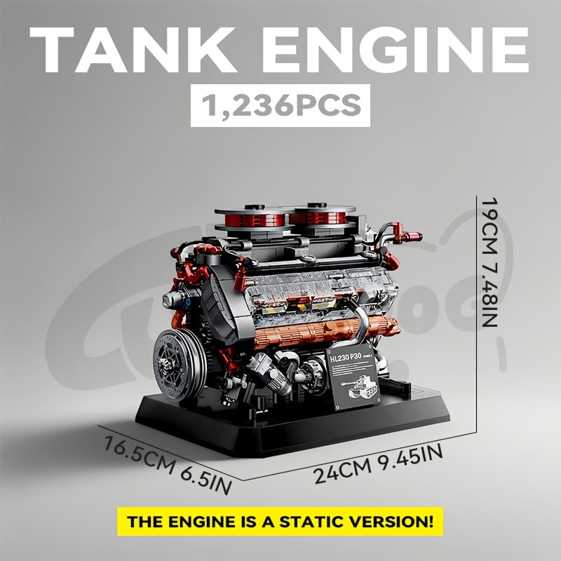 Tiger Tank Engine HL210 P30 Static Version Building Block Model Set, Tank Engine Engine Building Block Model Toy