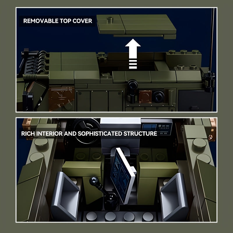 1001pcs Military Armored Vehicle Building Set with 3 Soldiers - Realistic IFV Model Kit, Movable Turret & Opening Doors, Large-Scale Replica for &, Collectible Gift for Military Enthusiasts, Home/Desk Display (1001