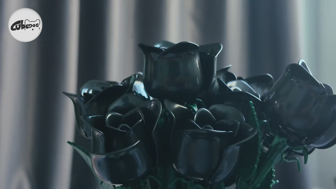 Gothic Black Rose Bouquet Building Blocks Set, Artificial Everlasting Flower Plant Series Model Toy, Includes 12 Roses, Adult Home Decor Ornament, Valentine'S Day and Birthday Gift, 1002+pcs